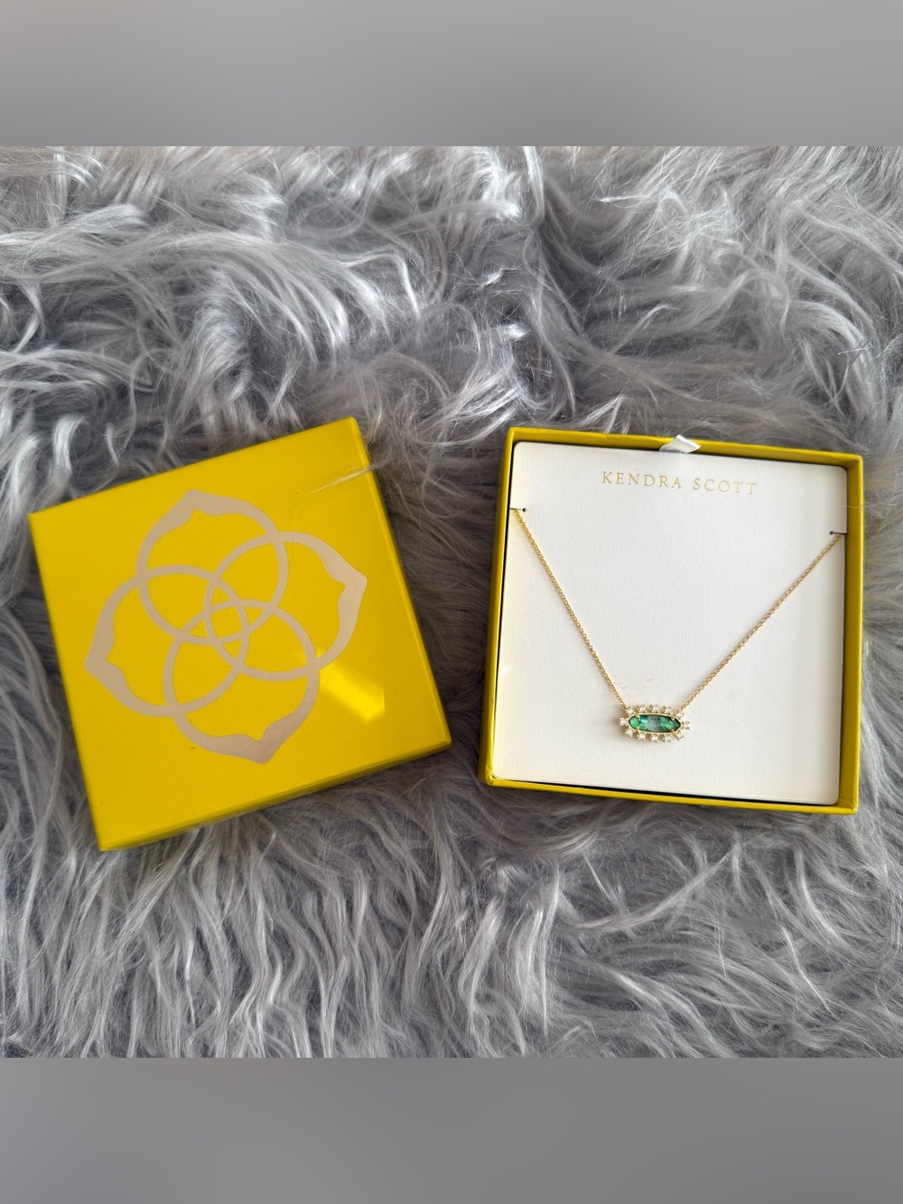 Kendra Scott Gold Necklace with Emerald Green Marquise Pendant